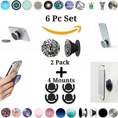 Pop Phone Grip Phone Grip Set (6 Piece) with 2 Piece Tablet Cell POP and 4 Universal Hands Free Mount - Warped Skull