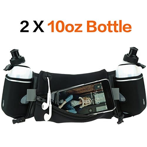 Running Hydration Belt with Water Bottles (2X BPA Free 10oz), Fuel Belt Fits iPhone 6s Plus for Running, Race, Marathon, Hiking, Adjustable Running Waist Packs, Men &amp; Women Runners Belt (black)