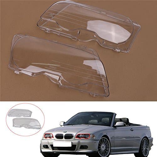 Kawayee1 Pair Halogen Headlight Lens Plastic Shell Cover for BMW E46 (2000-2003) M3 323ci 325ci 328ci 330ci 2-Door (Left+Right)