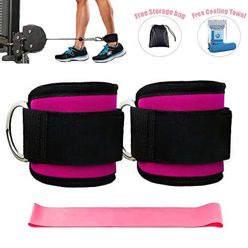 Ankle Straps for Cable Machines and Resistance Band plus Carry Bag double stitching and reinforced D-rings- Padded Ankle Strap Attachment for Weightlifting Leg Gym Workout, Fitness Ankle Cuffs(Pink)