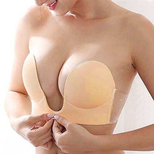 Invisible Strapless Push Up Bra Self Adhesive Sticky Silicone Backless Nubra for Women and Girls, Option of 4 Sizes (B)
