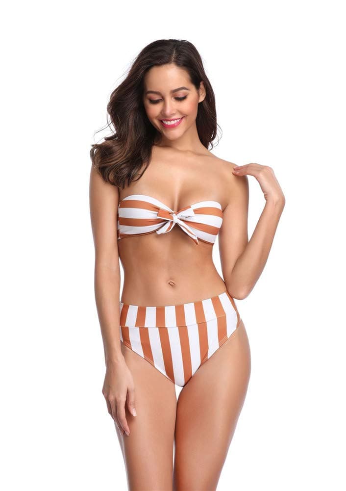 Women's Print Strapless High Cut Bandeau Bikini Set 2 Piece Bikini Swimsuits
