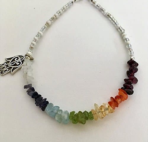 Gemstone Chakra Yoga Anklet with Hamsa Hand Charm