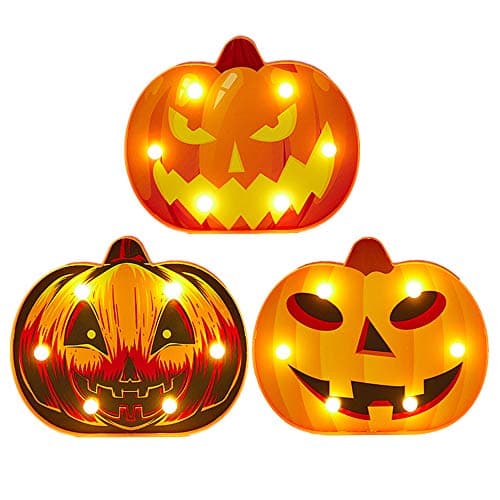 Stariver Life 3 Pcs Jack O' Lantern Halloween Decorations Pumpkin Lights Battery Operated for Halloween Decor Indoor Outdoor Party Ideas 7.7" W X 6.5" H