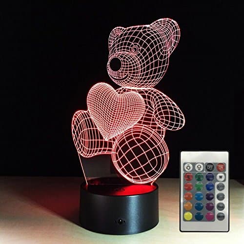 Aufitker 3D Night Lamp,3D Illusion Night Light Touch Control 7 Colors Change USB Charger With REMOTE CONTROL(Bear)