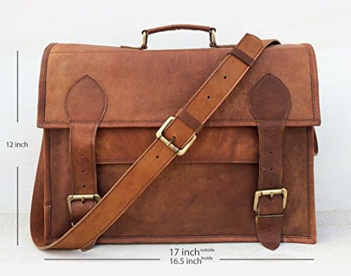17 inch handmade leather messenger laptop briefcase computer bag