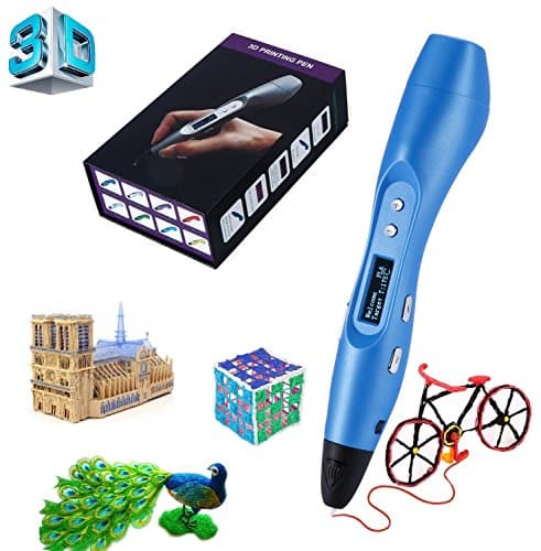 Qingsm 3D Printing Pen 4th Generation Awesome Design Model Drawing 3D Pen with LED Screen (Blue)
