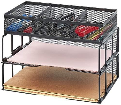 Desk Organizer, Sinhoveer 2 Tier Stackable Desktop Organizer Good for Holding A4 Papers, Files, File Holders, Letters, Suitable Office and Home, Black
