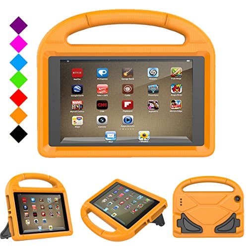 Fire 7 2017 Kids Case, Fire 7 2015 case - Jautenier Light Weight Shock Proof Protection Handle Stand Kid-Proof Cover Case for All-New Amazon Fire 7 Tablet (7th 7th Gen, 2017/ 5th Gen, 2015) (Orange)