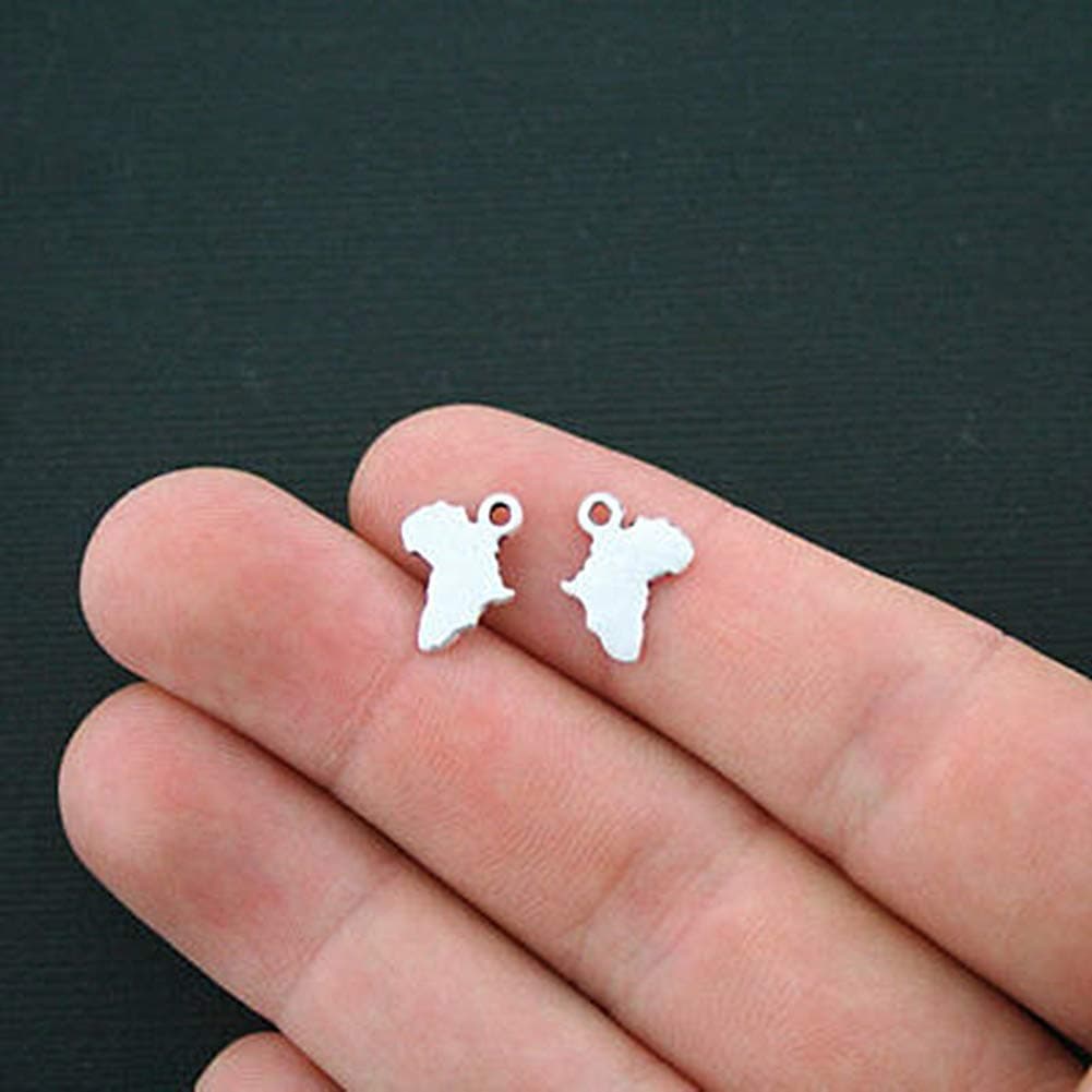 18 Pcs Africa Map Charms Antique Silver Tone 2 Sided Pendant Necklace Jewelry Making Supplies Craft DIY Kit