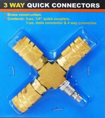 3 Way Air Hose Manifold Quick Coupler Connector Brass Fitting Adapter Splitter