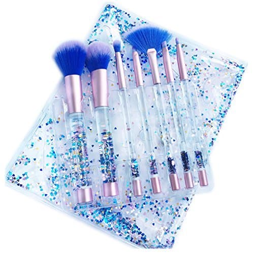 7 PCS Makeup Brushes Set + Bag, Coolifer Liquid Sequins Synthetic Kabuki Foundation Blending Blush Eyeliner Face Powder Makeup Brush Kit Beauty Cosmetic Tools (Blue)