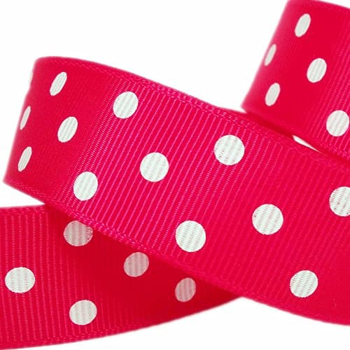 25 Yards/roll 1" White Polka Dots Printed Valentine's Day Hot Pink Grosgrain Ribbon Hairbow Craft Supplies Sewing