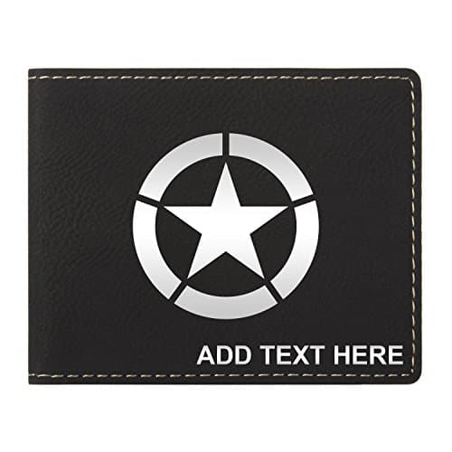 Personalized Engraved WW2 Jeep Star Synthetic Leather Wallet, Black &amp; Silver