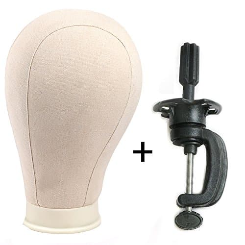 24" Canvas Block Wig Head and Stand Mannequin Head Wig Display Styling Head With Mount Hole Off-White (24"+clamp)