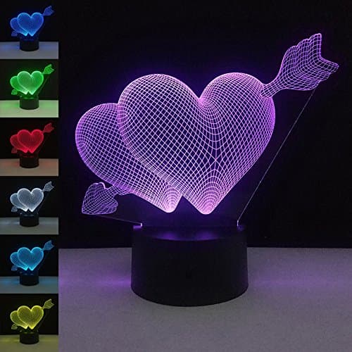 3D Night Light Touch Table Desk Lamp, 7 Colors 3D Optical Illusion Lights with Acrylic Flat &amp; ABS Base &amp; USB Charger for Birtthday Valentine's Day Gifts(Piercing heart)
