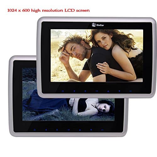 EinCar Ultra-Thin 1024 x 600 10 Inch TFT LCD Digital Screen with Touch Keys Universal 2 pcs Car Headrests Dual Individual Free-Region DVD Players Twin Monitors Support IR FM Transmitter