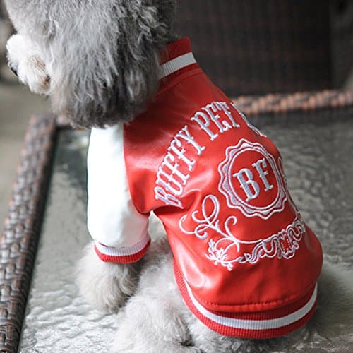 Hunter16 Small Pet Dog Cat Pet PU Leather Motorcycle Jacket Coat Clothes Small Dog Baseball Coat Chihuahua Pet Autumn Winter Windproof Clothes (S, Red)
