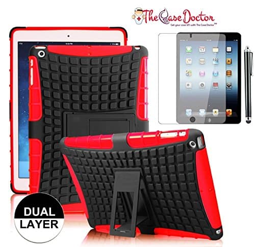 TCD for iPad Air 1 [iPad 5] Hybrid Grenade Armor Series w/ Kickstand [RED] Multiple Layers [Soft Silicone &amp; Hard TPU Plastic] 2 in 1 Design High Impact Protection &amp; Kickstand