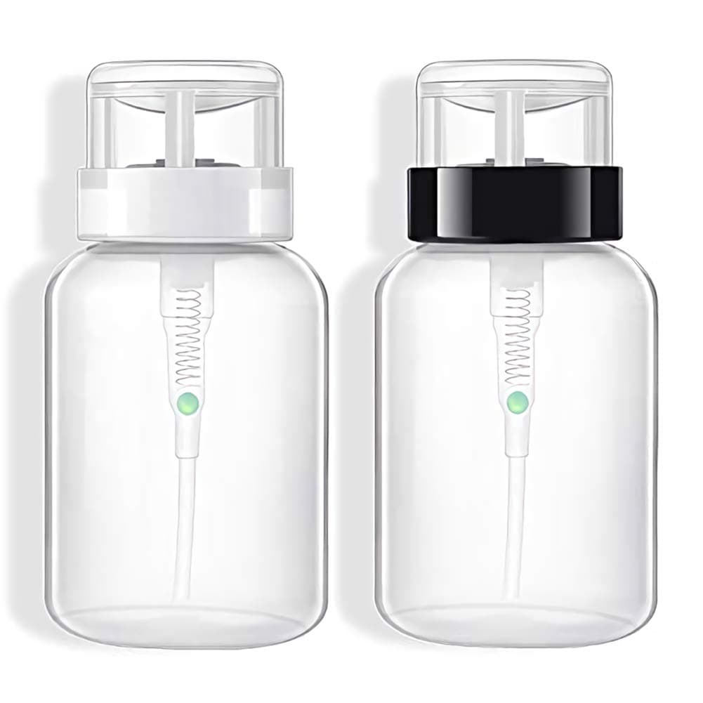 AnFun 2 Pieces Push Down Bottle Empty Lockable Pump Dispenser Bottle Clear Cosmetic Bottle Container for Nail Polish and Makeup Remover