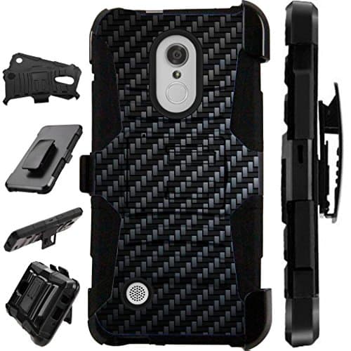 Compatible HMD Nokia 3.1 Plus | Feller Case Armor Hybrid Phone Cover LuxGuard Holster (Black Carbon Fiber Print)