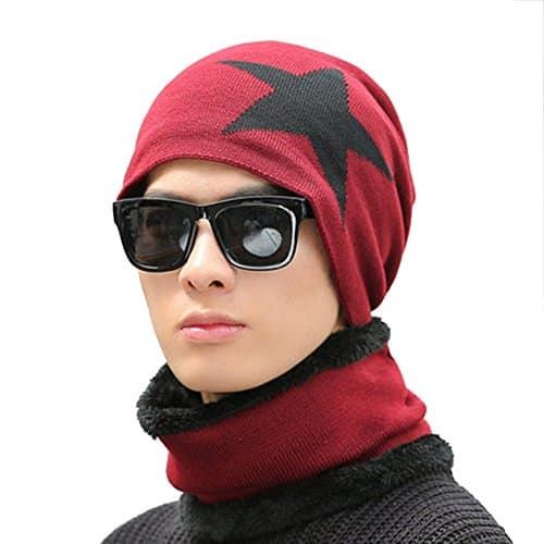 Beanie Hat Scarf Set 2 Pieces Winter Thick Knitted Cap For Men
