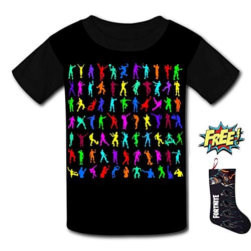 QUANSHI Youth 3D Pattern Printed All The for-TNITE Emotes Dances Short Sleeve T-Shirts Kids Casual Graphics Tees