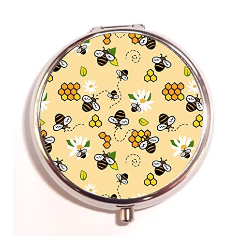 Bees Honey And Chamomiles Customized Round Silver Portable Travel Pill Box Organizer Case 3 Compartment Medicine Tablet Holder Box Case Gift