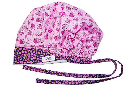 MedCap Scrub Hat Bouffant Scrub Cap with ties ponytail Love Links