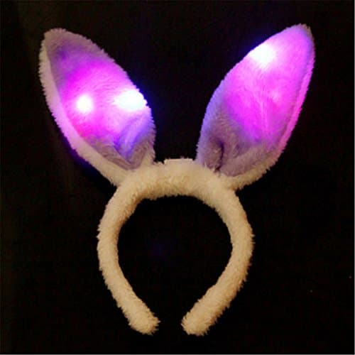 Deepon Creative Luminous Light Illuminated Christmas Party with Plush Bunny Ears Headband Tiara Headband Christmas Decorations Christmas Show Supplies Rabbit Ears Headband (purple+white)