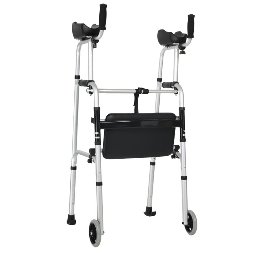 Standard Walkers Foldable Walker Adjustable Walking Assist Equipped Wheels equipped with arm rest pad for the elderly and people with limited mobility bearing 100KG silver (Color : With seat board)