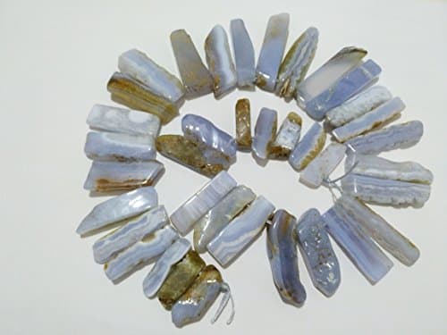 BEADIY-One String Blue Lace Agate Chalcedony Gestone loose beads,long nugget Stone Crytal Beads for jewelry making 16"/string