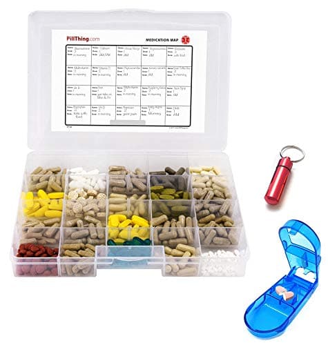 Large Monthly Vitamin Organizer with Built in Handle, Deep Compartments, & Stay Tight Lid for Travel *FREE Pill Cutter and Keychain Dispenser Included!