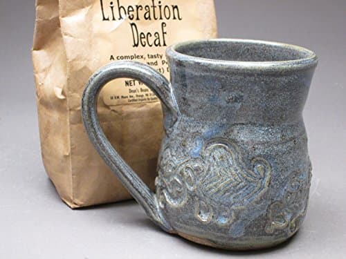 Blue Stoneware Mug with Paisley Imprint