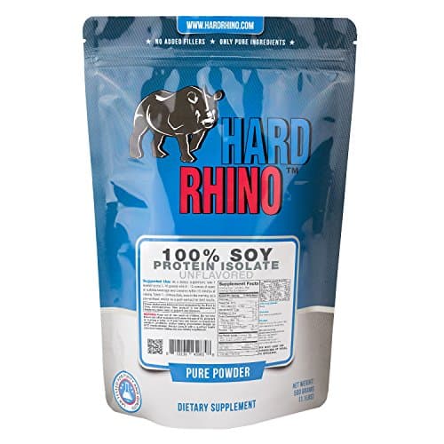 Hard Rhino 100% Soy Protein Isolate Powder, 500 Grams (1.1 Lbs), Unflavored, Lab-Tested, Scoop Included, 27 Servings