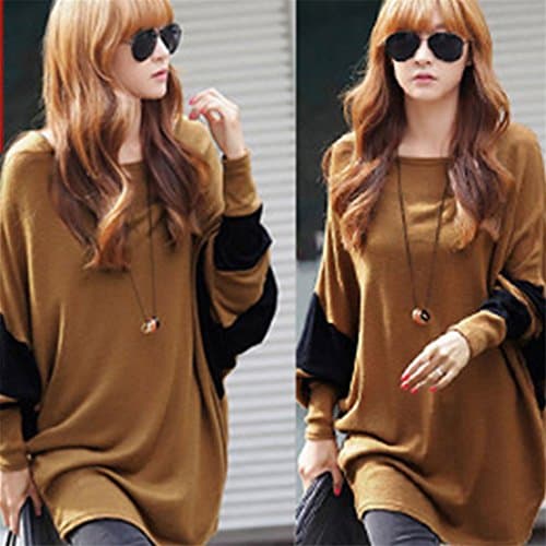 ShungHO Fashion Pullover Women Splicing Long Sleeves Loose Long Pullover Sweater