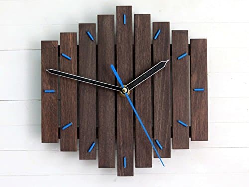 Romb I, bicolor blue contemporary wall clock silent modern style minimal simple design home office wooden hanging clock wood gift, paladim