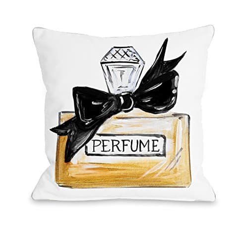 One Bella Casa Bow Perfume/Black Quilted Throw Pillow Cover by Timree Gold, 16"x 16", White/Black