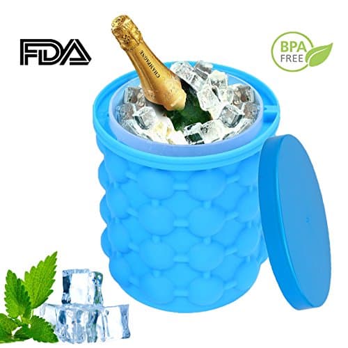 ice cube maker Genie Revolutionary Space Saving Ice Bucket, BPA Free Silicone Ice Cube Mold Storage Container 5.7×5.3inch