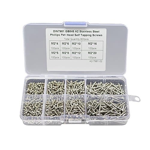 Adiyer [800 Pack] Metric M2 Self Tapping Screws Assortment Kit, Pan Head, Phillips Drive, 304 Stainless Steel
