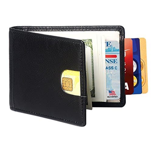 Leatherfocus RFID Blocking Bifold Slim Genuine Leather Thin Minimalist Front Pocket Wallets for Men Money Clip - Made From Full Grain Leather (Black)