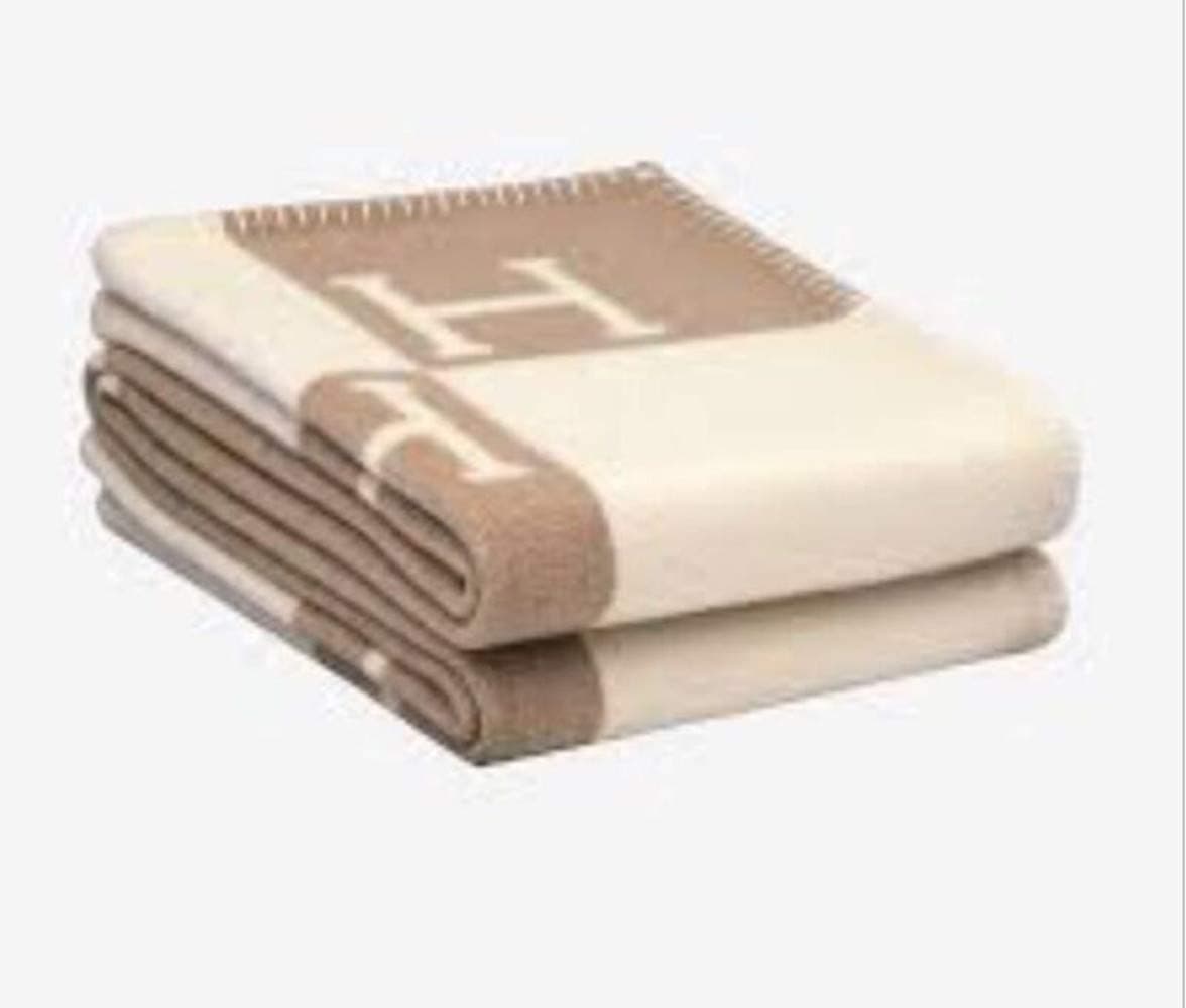 Coobal 140170cm Soft for Sofa Couch Decorative, Initial Letter Cashmere Knitted Throw Blanket for Couch/Chair/Love Seat/Car Camping Blanket Shawl(Color : Khaki-02)