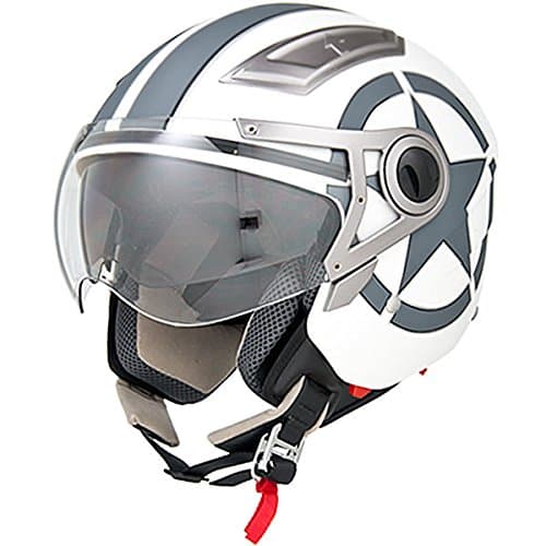 KOI Helmets DOT Approved Motorcycle Helmet 3/4 Open Face Matte White Star Retro Vintage - M