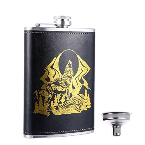 Taneaxon Gold Wolf Pattern Pocket Hip Flask 9 oz with Free Funnel