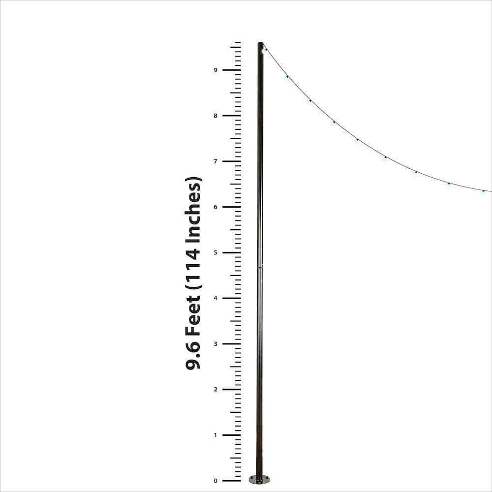 Black Outdoor String Light Pole Stand, 9.6 Foot Durable Weather Resistant Powder Coated, Mount to Deck, or Concrete Patio, in Backyard, Great For Weddings and Other Events Made in the USA