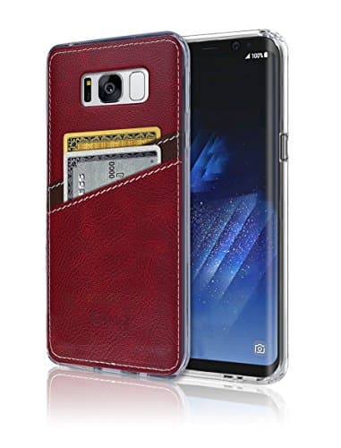 S8 Case [Leather Back Cover] [Wallet Case] [2 Card Holder] S8 Soft Slim Fit Hybrid Polyurethane TPU Flexible Bumper Slot Lightweight Shock Absorbing Protection For Samsung Galaxy S 8 (Red)