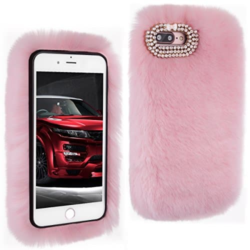 iPhone 7 Plus Case,Veatool Stylish Faux Rex Rabbit Fur Handmade Decorative Case for Apple iPhone 7 Plus,Pink