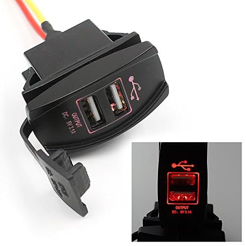 Universal Rocker Dual USB Waterproof Socket with LED Light, Purishion Dual USB Charger for Car MotoBike Boat 3.1A Dual USB Power Supply Charger Adapter 12-24V for iPhone Samsung etc.(Red)