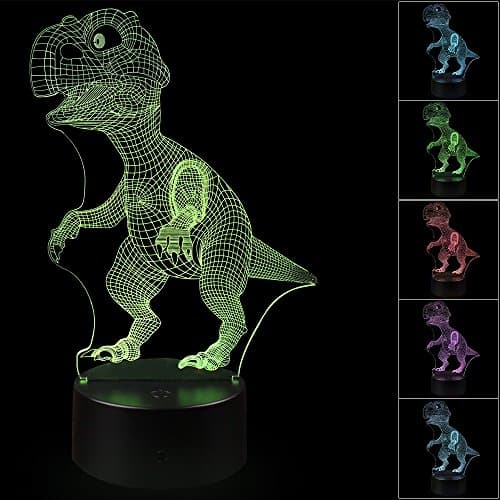 3D Illusion Dinosaur Night Light Lamp with 7 Color change, touch base, power by AA batteries