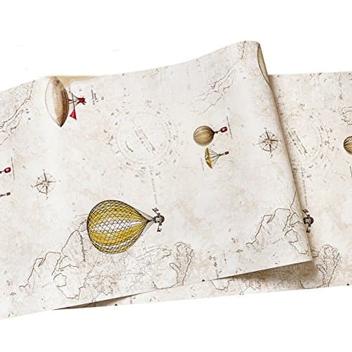 Eastern mediterranean Non-woven wallpaper For Kids Room,Sailing map Hot air balloon Environmental protection Cartoon Wall murals wallpaper-B 0.53m10m(20.8x393.7inch)